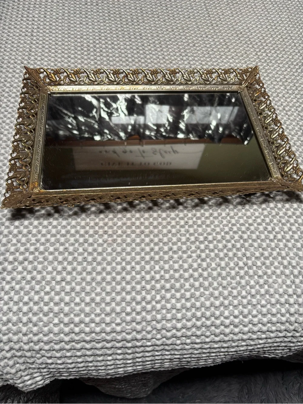 Vintage Hollywood Regency Gold Filigree Mirror Vanity Tray